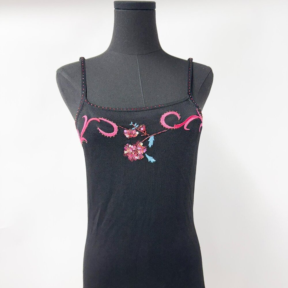 GORGEOUS VINTAGE BLACK KNIT BEADED EMBRODERIED DRESS - Picture 3 of 11
